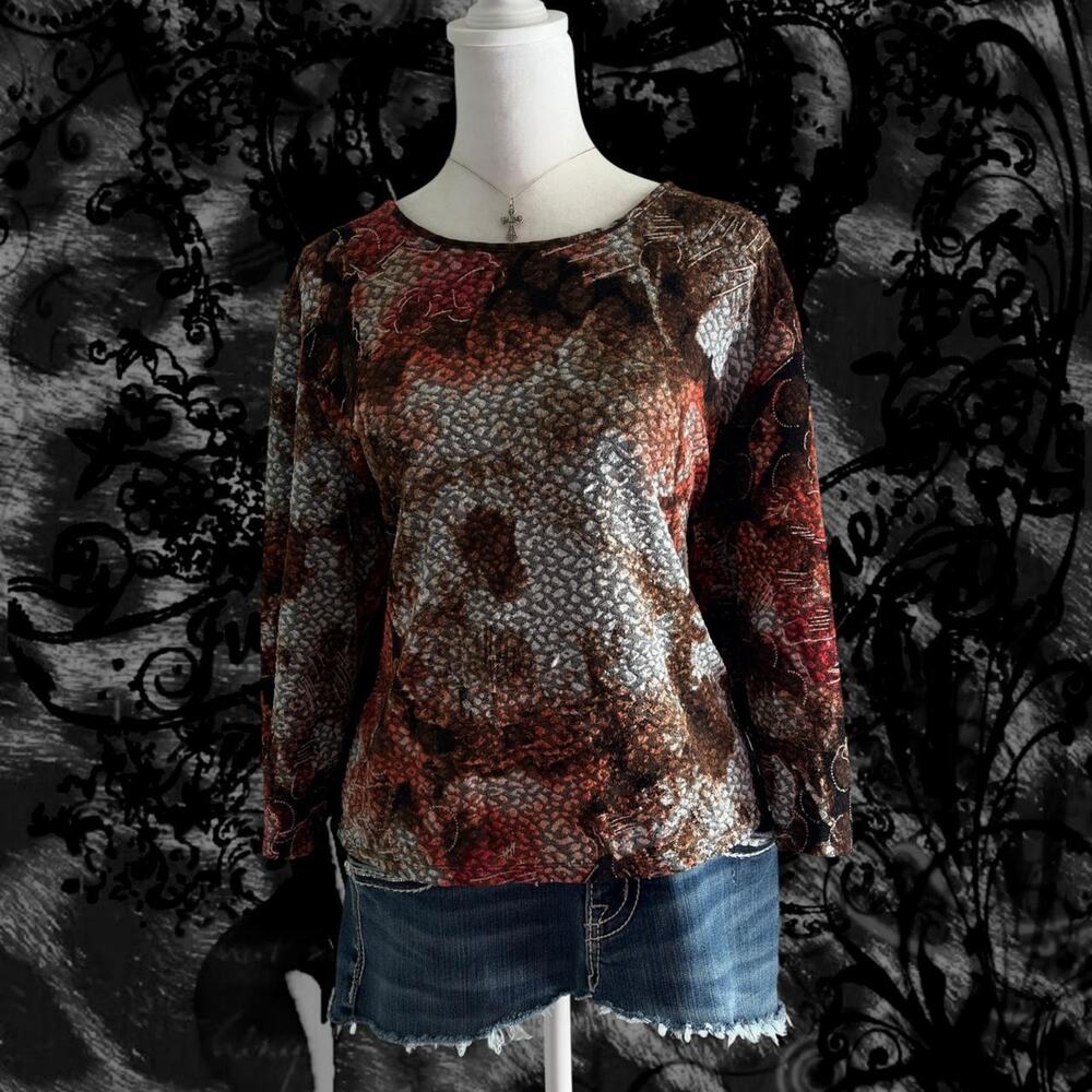 abstract velvet burnout look magenta brown boho grunge whimsigoth glam top